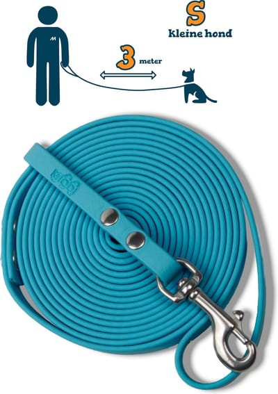 Miqdi hondenriem - BioThane – lichtblauw – 3 meter lang – 9mm breed – XS/S – kleine hond