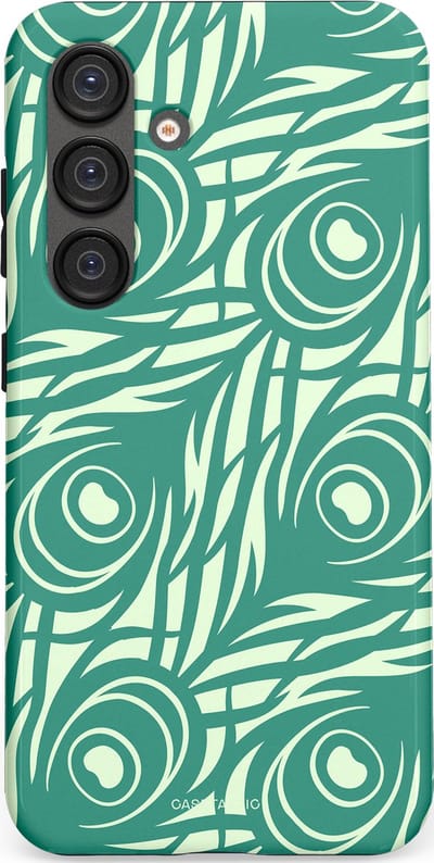 Casetastic hoesje geschikt voor Samsung Galaxy S25 - Dubbellaagse bescherming - Troste Turquoise Pauw Veren - Fashion Case - Turquoise Mintgroen Crème
