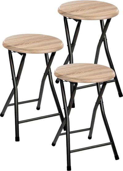 5five Bijzet krukje/stoel - 3x - Opvouwbaar - zwart/hout - 30 x 46 cm - krukken