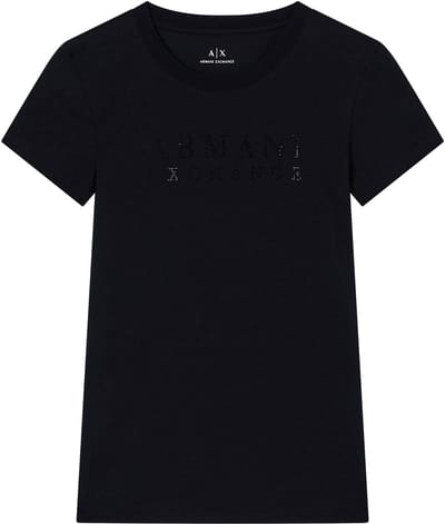 Rhinestone Embellished Round Neck Short Sleeve T-shirt Wo - Black