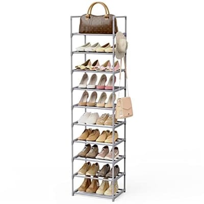 Unyqoos ® Slim en Hoog Metalen Schoenenrek met 10 Verstelbare Niveaus voor Optimale Ruimtebesparing
