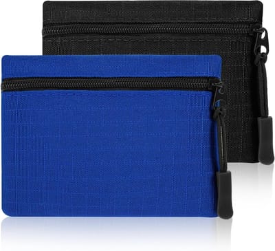 Mini Muntentasjes Set van 2, Compacte Zipper Portemonnee voor Muntjes en Creditcards, Zwart en Blauw, Ideaal voor Organisatie en Reizen