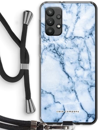 Case Company® - Hoesje met koord geschikt voor Samsung Galaxy A32 4G hoesje met Koord - Blauw marmer - Telefoonhoesje met Zwart Koord - Bescherming aan alle Kanten en Over de Schermrand