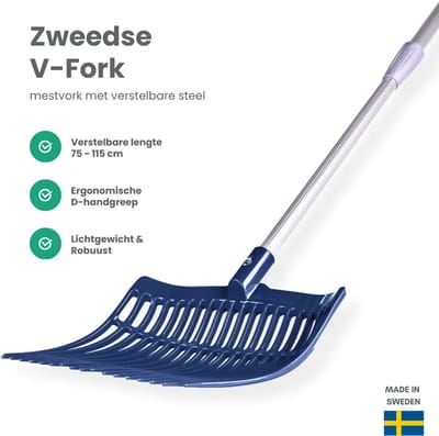 Mestvork – Verstelbaar – Blauw – 75-115 cm – Lichtgewicht – Voor stal, tuin & erf - Mestvork paarden