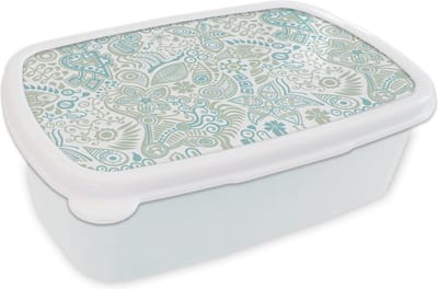 Broodtrommel Wit - Lunchbox - Brooddoos - Vlinders - Patronen - Abstract - 18x12x6 cm - Volwassenen