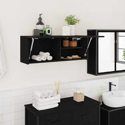 vidaXL - Badkamerwandkast - 80x25x30 - cm - bewerkt - hout - zwart