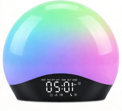 Wekker met Licht - Wake Up Light - Rustig Ontwaken - 22 Natuurlijke Geluiden - 17 Kleuren - Geel