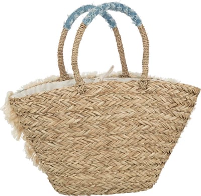 J-Line strandtas Bloemen + Franjes Denim - zeegras - naturel/blauw