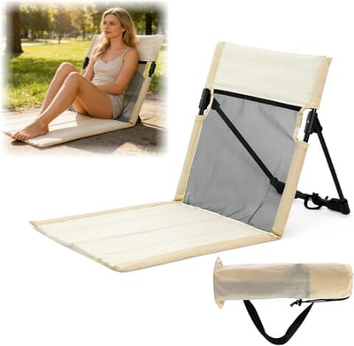 Comfortabele Vloerstoel voor Buiten met Rugleuning, Opvouwbare Lichtgewicht Strandstoel voor Kamperen, Reizen en Thuisgebruik, Ademend Ontwerp voor Optimaal Comfort