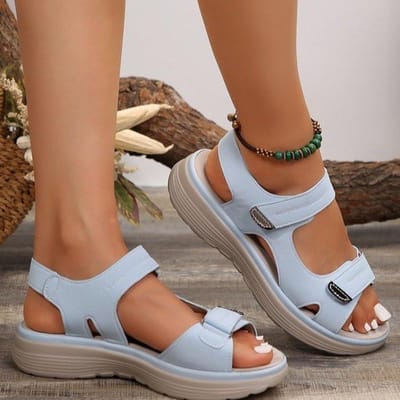 Damessandalen Ronde Neus Dikke Zool Open Teen Klittenband Sandalen Outdoor Casual Dames Strandsandalen 36 lichtblauwe kleur