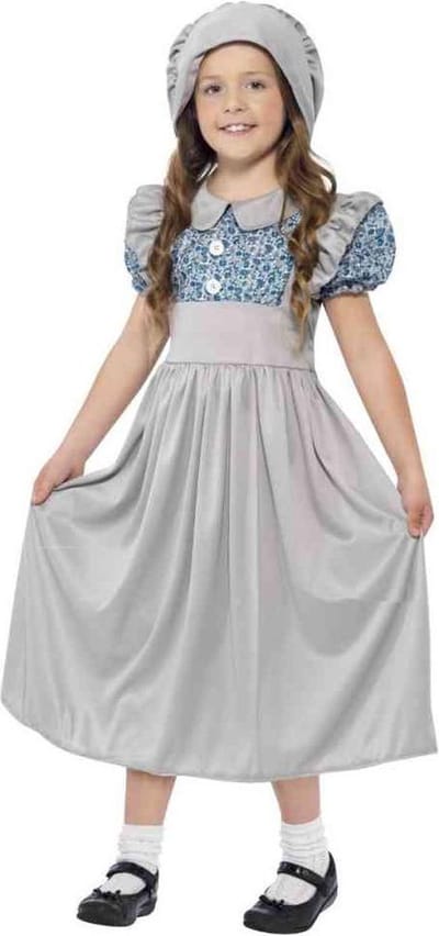 Smiffys - Victorian School Girl Kinder Kostuum - Kids tm 9 jaar - Grijs