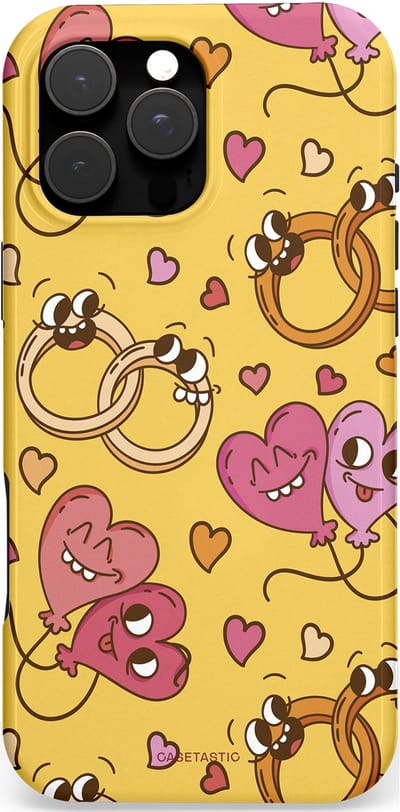 Casetastic hoesje geschikt voor Apple iPhone 16 Pro Max - MagSafe - Dubbellaagse bescherming - Gele Hartenpret - Fashion Case - Goud Taupe Koraal