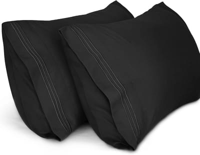 Famanu - Satijnen kussenslopen 50x90 cm zwart set 2, microfiber satijn effen kleur, envelopsluiting kreukvrij vervagingsbestendig en ademend