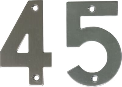 AMIG Huisnummer 45 - massief Inox RVS - 10cm - incl. bijpassende schroeven - zilver