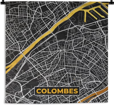 Wandkleed - Wanddoek - Kaart – Stadskaart – Colombes - Plattegrond – Frankrijk - 180x180 cm - Wandtapijt