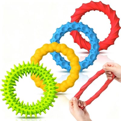 4 Stuks Sensorische Armbanden Fidget Speelgoed Rekbare Stressverlichtende Siliconen Banden voor Kinderen Volwassenen Kalmerende Decompressie blue