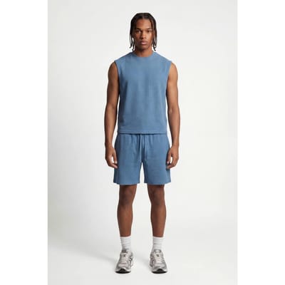 Boxy Wafel Drop Shoulder Tanktop & Baggy Shorts Set | Slate Blue | Size XS
