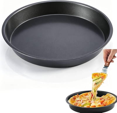 Ronde 23 cm anti-aanbak pizza bakpan van koolstofstaal voor pizza, taarten en brood - Geschikt voor oven en magnetron, ideaal voor thuis en commercieel gebruik