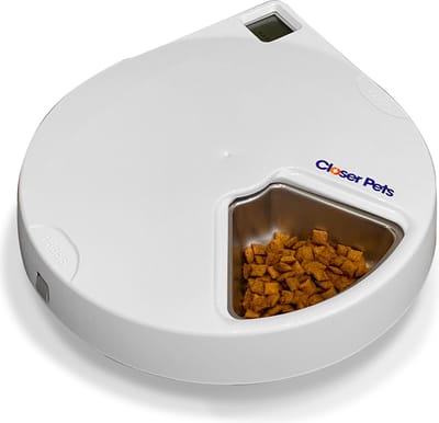 Closer Pets C500 Automatische Voerbak met Timer voor 5 Maaltijden - Voerautomaat voor Kat en Hond - Roestvrijstalen Bakjes - Wit