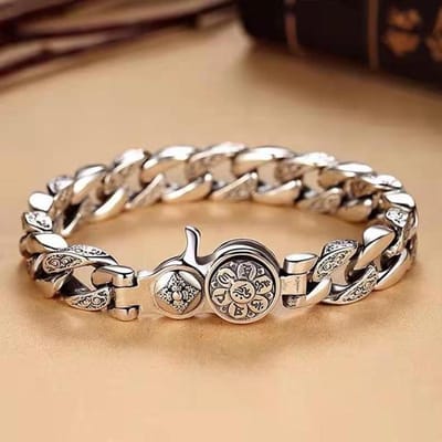 Mentrend Retro Gravering Zes Karakter Mantra Rune Brede Zilverkleur Koperen Armband Casual Street Dominerend Sieraden Cadeau
