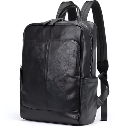 CarryQuest® - Leren Heren Schoudertas - Echt Rundleer - Koeienhuid Reisrugzak - Klassiek Bruin - Computertas - Satchelrugzak - Zwart