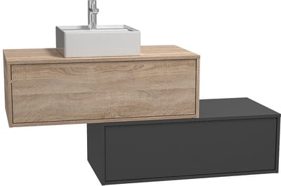 Vente-unique Hangend badkamermeubel, licht naturel en antraciet, met enkele wastafel en twee lades - 94 cm - TEANA II