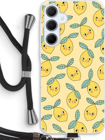 Case Company® - Hoesje met koord geschikt voor Samsung Galaxy A35 hoesje met Koord - Citroenen - Telefoonhoesje met Zwart Koord - Bescherming aan alle Kanten en Over de Schermrand