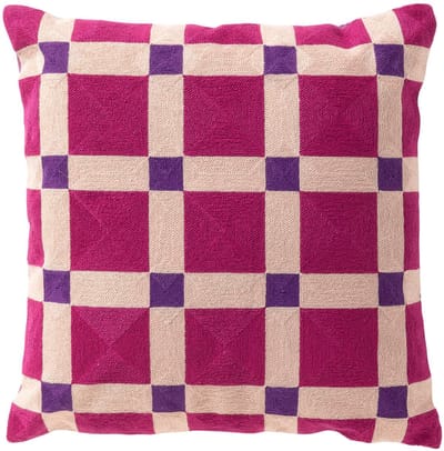 Dutch Decor BLOCKS - kussenhoes 45x45 cm - geblokt patroon - geborduurd - Deep Lavender - paars, roze - met rits - zonder binnenkussen
