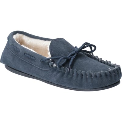 Hush puppies allie leer dames mocassin memory foam faux fur navy