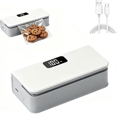 Mini Bag Sealer - 6 warmtestanden - 2-in-1 Zaksealer met Snijfunctie & Magneet - Draagbare Heat Sealer - Handmatige Sealmachine - Oplaadbare Chipzak Sealer - Voor chipszakjes en vershouden - 12.5x6.3x4cm - wit