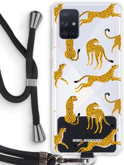 Case Company® - Hoesje met koord geschikt voor Samsung Galaxy A71 hoesje met Koord - Luipaard - Telefoonhoesje met Zwart Koord - Bescherming aan alle Kanten en Over de Schermrand