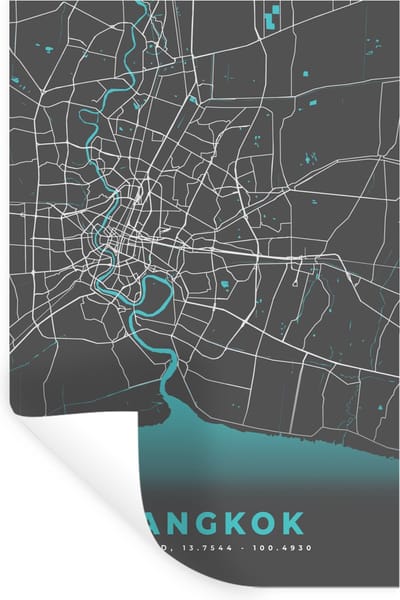 Muurstickers - Sticker Folie - Bangkok - Blauw - Kaart - Plattegrond - Stadskaart - 20x30 cm - Plakfolie - Muurstickers Kinderkamer - Zelfklevend Behang - Zelfklevend behangpapier - Stickerfolie