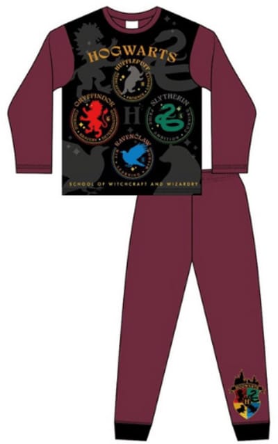 Harry Potter Pyjama Kinderen – Hogwarts – Bordeaux/Zwart – 100% Katoen – Officiële Licentie - maat 104/110