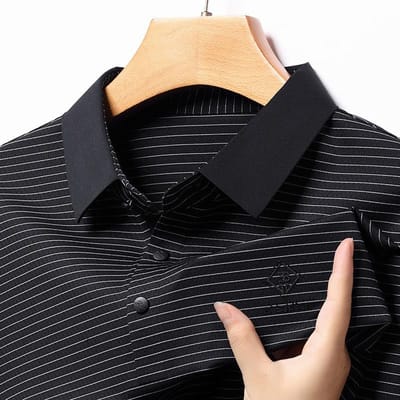 T-shirt met lange mouwen Heren Lente en Herfst Nieuw Gestreept Bedrukt Veelzijdig Casual Top Eenvoudig Poloshirt XXXXL black