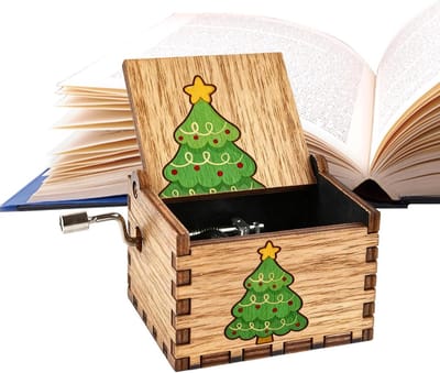 Houten Muziekdoos - Kerst Decoratie - Feestelijke Sfeer - Handmatige Zwengel - 6.5 cm Lengte - Houtkleur