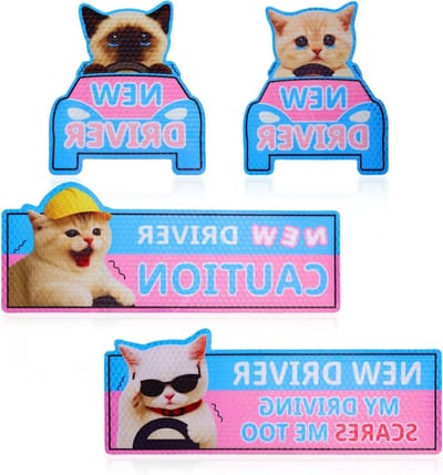 4 Stuks Grappige Kat Auto Magneten, Reflecterende Herbruikbare Veiligheidsstickers voor Auto Bumper, Ideaal voor Studenten en Dierenliefhebbers