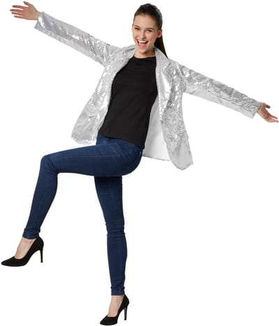 dressforfun - Paillettenjas dames zilver XL - verkleedkleding kostuum halloween verkleden feestkleding carnavalskleding carnaval feestkledij partykleding - 303854