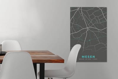 Canvas Schilderij België – Mesen – Stadskaart – Kaart – Blauw – Plattegrond - 40x60 cm - Wanddecoratie