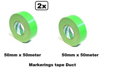 2x Markeringstape Duct Cloth Gaffer 50mm x 50m groen - vloer muur tape corona plak markering covid 19 Nichiban Gaffa