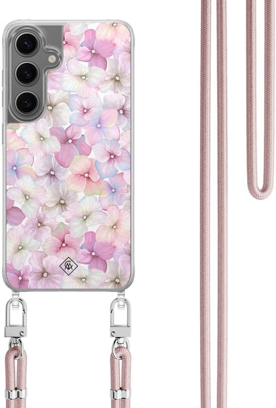 Casimoda® hoesje met koord - Geschikt voor Samsung S24 Plus - Hortensia - Afneembaar koord - TPU/polycarbonaat - Paars
