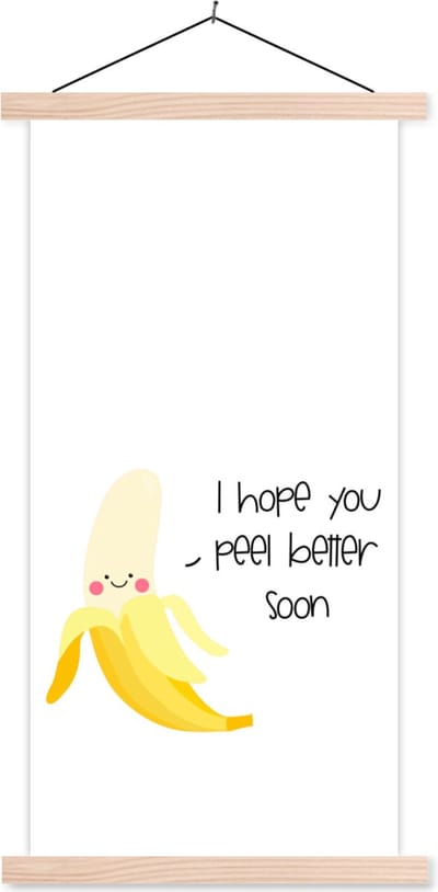 Posterhanger incl. Poster 60x120 cm - Schoolplaat - Beterschap - Spreuken - Fruit - Banaan - Textielposter - Blanke latten
