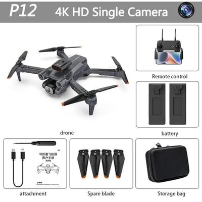 2025 P12 Pro Drone 4K/8K HD Luchtfotografie ESC Drone Tracking Laag Vermogen Retour Drie-assige Gimbal Anti-shake Video Quadcopter Speelgoed Cadeau 4K single camera 2 battery oranje