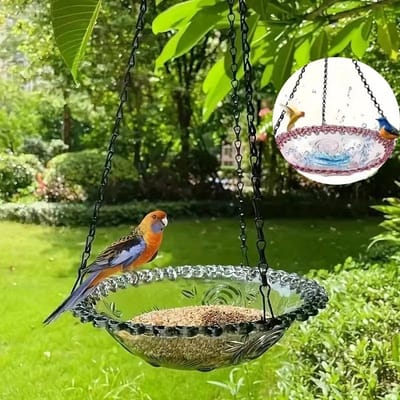 Hangend vogelbad voor buiten (enkelvoudig) – Hangende voerschaal – Hangende voederbak – Voederbak voor vogels – Geschikt als decoratie voor tuin en terras; cadeau voor vogelliefhebbers – 23,5 cm