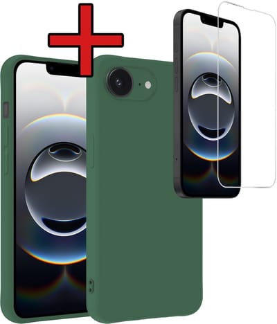 Hoesje - Met Screenprotector - Geschikt voor Apple iPhone 16e / 17e - Sterk & Shockproof - Telefoon Hoes - Back Cover - Siliconen Case - Telefoonhoes - Donkergroen