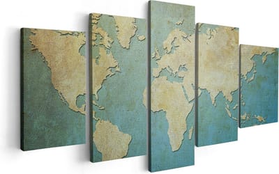 Artaza Canvas Schilderij Vijfluik Oude Wereldkaart  - 100x50 - Foto Op Canvas - Canvas Print