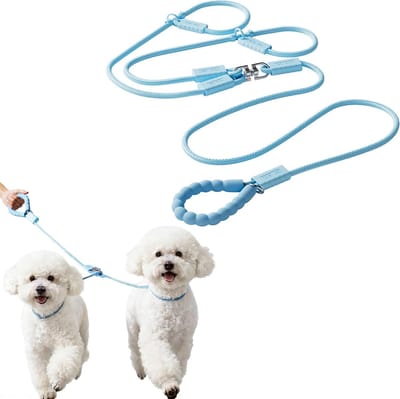 Verstelbare Hondenriem van 1.8 m voor Twee Kleine Honden, 360° Draaibaar met Comfortabele Gevoerde Handvatten, Ideaal voor Training en Wandelen
