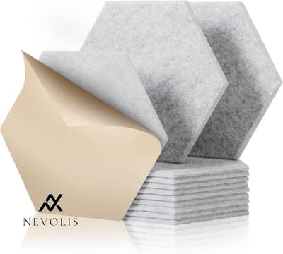 Nevolis 12 Pieces Acoustic Panels Self Adhesive Hexagon Sound Absorber Wall DecorationSilver Gray .