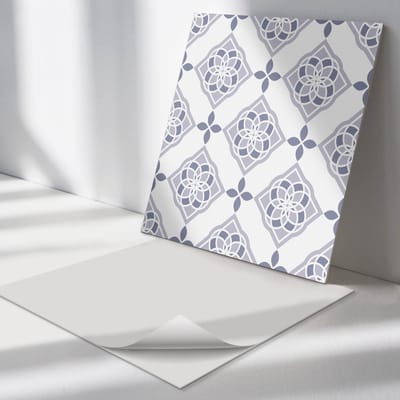Wallfluent Vinyl Tegels - Geometrisch Ruitpatroon Zelfklevende Vinyltegels - 30 cm x 30 cm - Grijs Vinyl Tegels - Set van 9 - Vierkant PVC Tegels - Patroon Plaktegels - Vloer Tegels PVC - Plaktegels Keuken en Badkamer