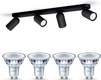 Philips Pongee Opbouwspot (Zwart) - Warmwit Licht - Plafondspot met 4 Lichtpunten - GU10 - Niet Dimbaar