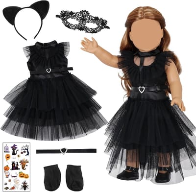 Poppenkleding Set - Poppenkleding Baby - Poppen Aankleden - Handgemaakt Zachte Stoffen - 35-43 cm Poppen - Zwart